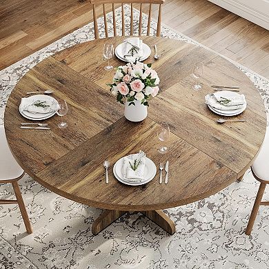 Round Dining Table for 4, 47 in Farmhouse Circle Kitchen Table with Wood Tabletop(Only Table)
