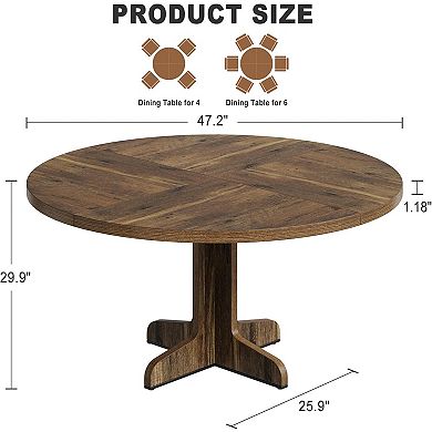 Round Dining Table for 4, 47 in Farmhouse Circle Kitchen Table with Wood Tabletop(Only Table)