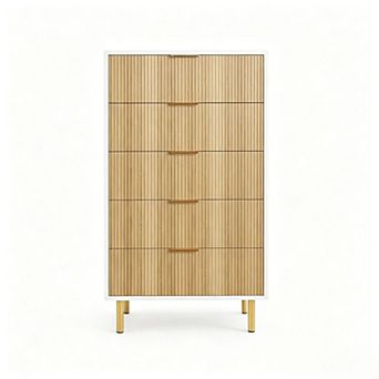Dresser, Modern 5 Drawer Dresser for Bedroom with Gold Handle and Large Drawer