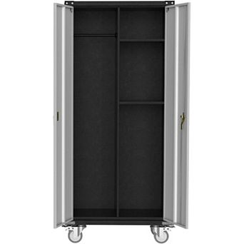 71" Metal Storage Cabinet on Wheels with Locking Doors, with Hanging Rod & Adjustable Shelves