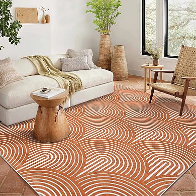 Washable Rug with Rubber Backing Modern Abstract Low Pile Rug Contemporary Lines Foldable Rugs