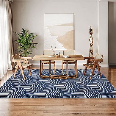 Washable Rug with Rubber Backing Modern Abstract Low Pile Rug Contemporary Lines Foldable Rugs