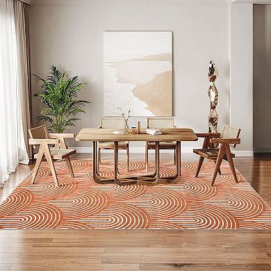 Washable Rug with Rubber Backing Modern Abstract Low Pile Rug Contemporary Lines Foldable Rugs