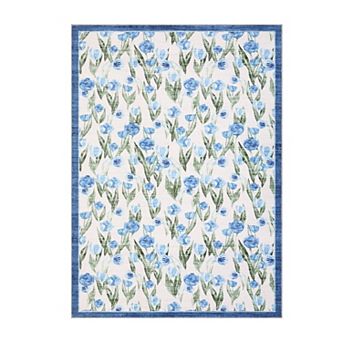 Washable Floral Area Rug, Vintage Tulip Print Accent Rug Soft Low-Pile Indoor Carpet