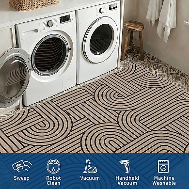 Ultra-Thin Washable Easy Jute Rug Non-Slip, Non-Shedding, Modern Neutral Rainbow Abstract Carpet