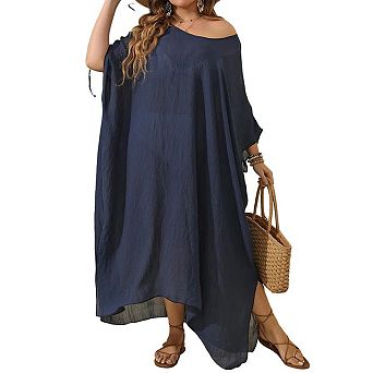 Women's Sheer Maxi Cover Up Swimsuit Dress Off The Shoulder 3/4 Sleeve Beach Coverups Dress