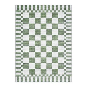 Geometric Check Machine Washable Rug with Non-Slip Backing for Living Room Soft Low Pile Floor Mats