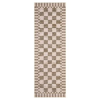 Geometric Check Machine Washable Rug with Non-Slip Backing for Living Room Soft Low Pile Floor Mats
