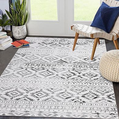 Washable Vintage Bohemian Rug, Non-Slip Boho Distressed Throw Carpet, Soft Non-Shedding Area Rug