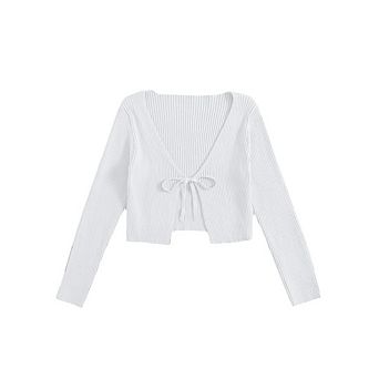 Womens Tie Front Long Sleeve Rib Knit Shrug Sweaters Cardigan