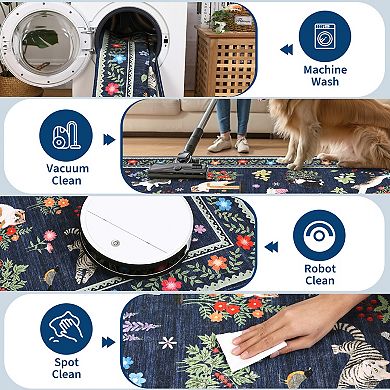 Cute Cat Machine Washable Rug Non-Slip, Smudge Resistant, Soft Low Pile Collapsible Mat