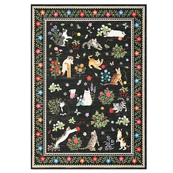 Cute Cat Machine Washable Rug Non-Slip, Smudge Resistant, Soft Low Pile Collapsible Mat
