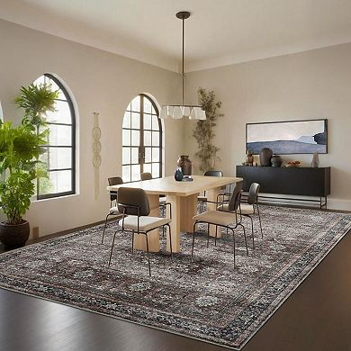 Washable Floral Area Rugs, Stain-Resistant Vintage Distressed Accent Carpet, Non-Slip Backing