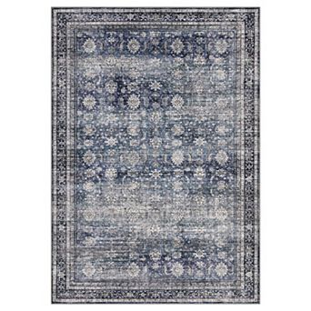 Washable Floral Area Rugs, Stain-Resistant Vintage Distressed Accent Carpet, Non-Slip Backing