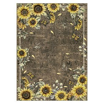 Sunflower Floral Machine Washable Rug Soft Non Slip Low Pile Foldable Thin Carpet
