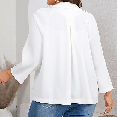 Women's Plus Size Open Front Blazer - 3/4 Sleeve Casual Office Jacket with Pockets
