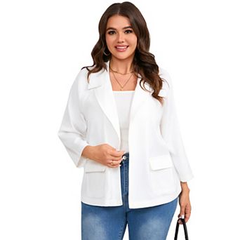 Women's Plus Size Open Front Blazer - 3/4 Sleeve Casual Office Jacket with Pockets
