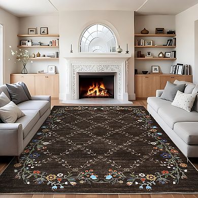 Washable Soft Abstract Rug - Stain Resistant, Non-Slip Low Pile Indoor Carpet for Living Room