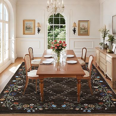 Washable Soft Abstract Rug - Stain Resistant, Non-Slip Low Pile Indoor Carpet for Living Room