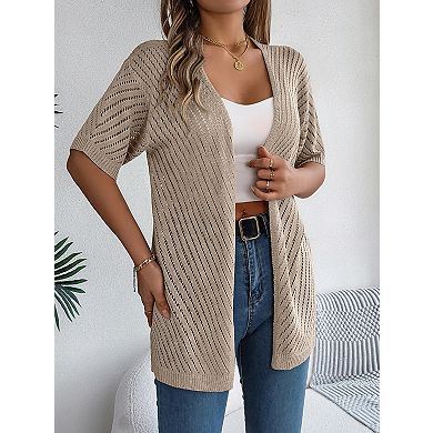 Women's Hollow Knit Short Sleeve Cardigan Beach Cover-Up