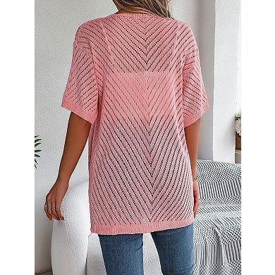 Women's Hollow Knit Short Sleeve Cardigan Beach Cover-Up