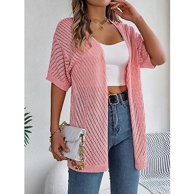 Women's Hollow Knit Short Sleeve Cardigan Beach Cover-Up