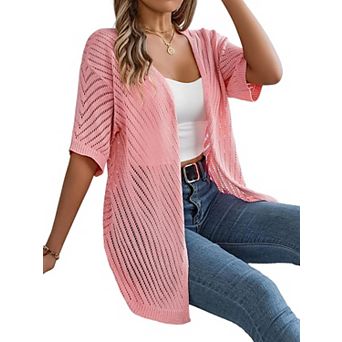 Women's Hollow Knit Short Sleeve Cardigan Beach Cover-Up