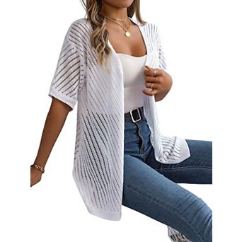 Women's Hollow Knit Short Sleeve Cardigan Beach Cover-Up