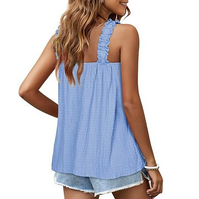 Womens Flowy Sleeveless Boho Casual Square Neck Strap Tank Tops