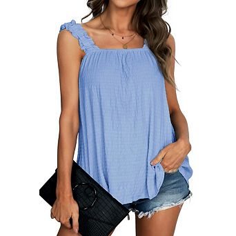 Womens Flowy Sleeveless Boho Casual Square Neck Strap Tank Tops