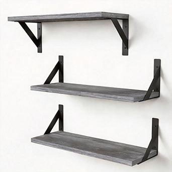 17 in Rustic Floating Wall Shelves Wood Decor Storage Bedroom Bathroom Office 3 pc