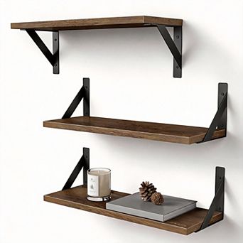 17 in Rustic Floating Wall Shelves Wood Decor Storage Bedroom Bathroom Office 3 pc