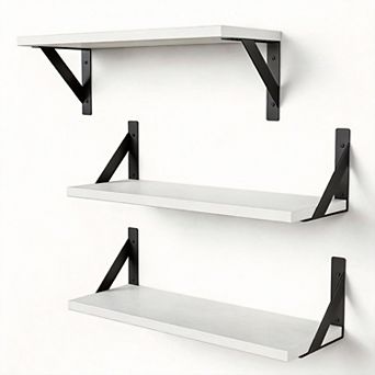 17 in Rustic Floating Wall Shelves Wood Decor Storage Bedroom Bathroom Office 3 pc