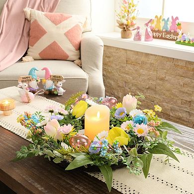 18'' Pre-lit Easter Wreath Spring Floral Egg Eucalyptus Decor
