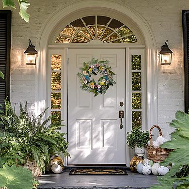 18'' Pre-lit Easter Wreath Spring Floral Egg Eucalyptus Decor