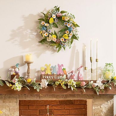 18'' Pre-lit Easter Wreath Spring Floral Egg Eucalyptus Decor