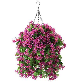 10" Artificial Hanging Flowers Basket Patio Garden Decoration Faux Silk Violet Planter UV