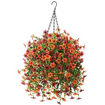 10" Artificial Hanging Flowers Basket Patio Garden Decoration Faux Silk Violet Planter UV