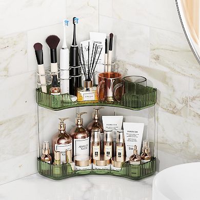 2-Tier Corner Bathroom Organizer with Top Holders