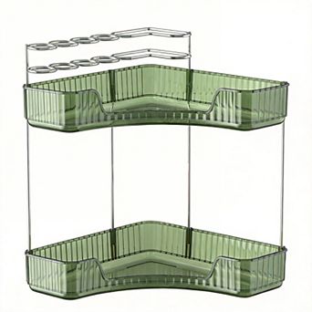 2 tier Corner Bathroom Organizer with Top Holders