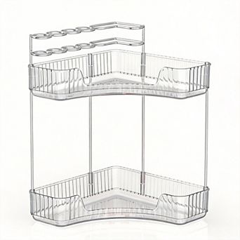 2 tier Corner Bathroom Organizer with Top Holders