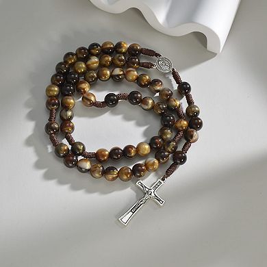 10mm Handmade Braided Rosary Cross Mary Medal Necklace