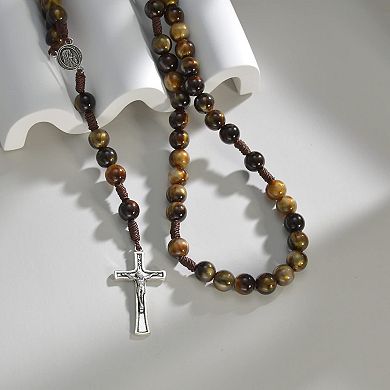 10mm Handmade Braided Rosary Cross Mary Medal Necklace
