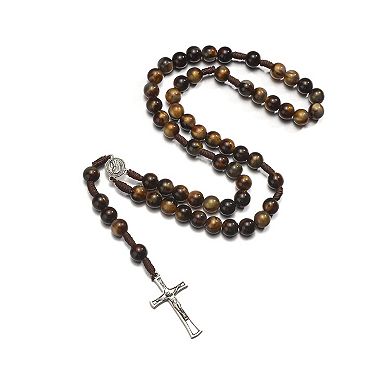 10mm Handmade Braided Rosary Cross Mary Medal Necklace