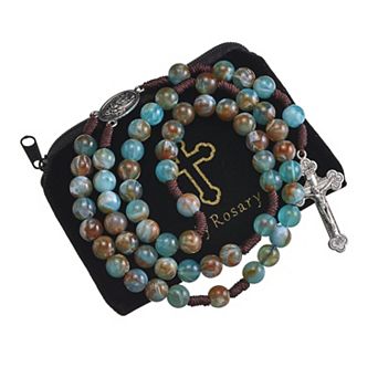 10mm Handmade Braided Rosary Cross Mary Medal Necklace