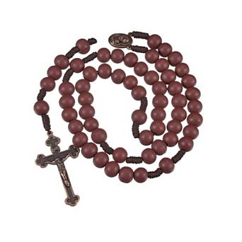 10mm Handmade Braided Rosary Cross Mary Medal Necklace