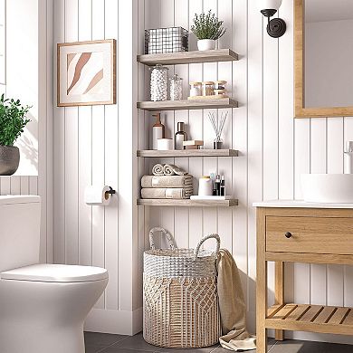 23.6" 2PC Floating Wall Shelves with Hidden Brackets for Bathroom Kitchen Office