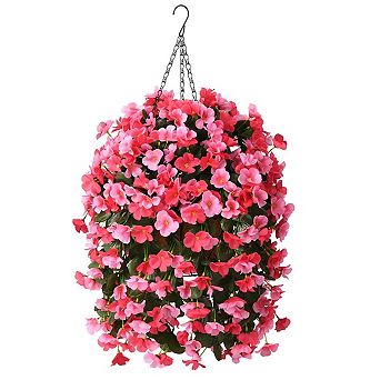 10" Artificial Hanging Begonia Flowers Basket Outdoor UV Resistant Silk Faux