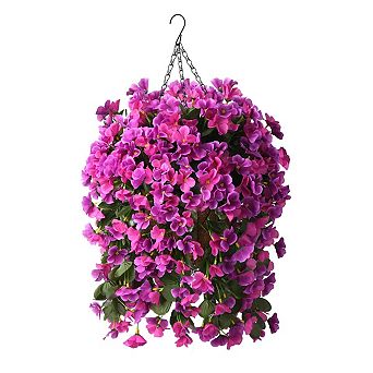 10" Artificial Hanging Begonia Flowers Basket Outdoor UV Resistant Silk Faux