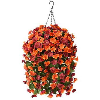 10" Artificial Hanging Begonia Flowers Basket Outdoor UV Resistant Silk Faux